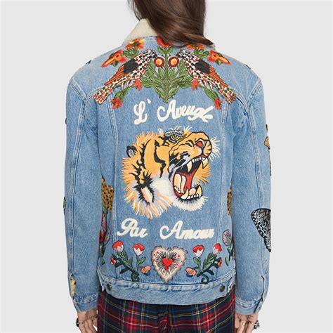 reversible gucci jacket|gucci denim jacket with embroideries.